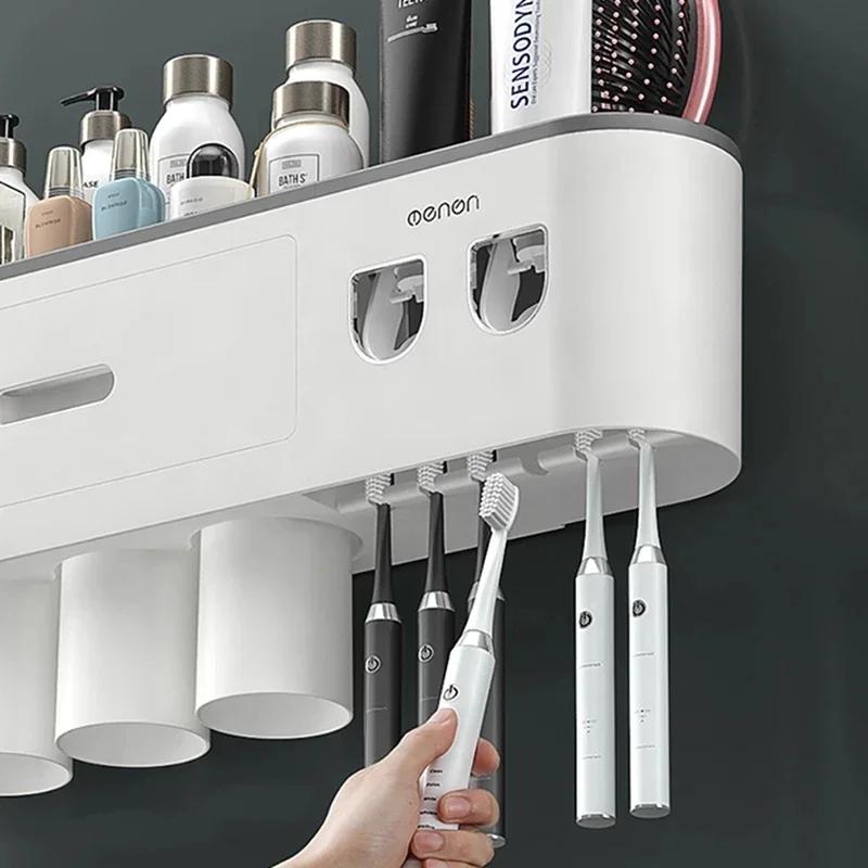 Porte-brosse à dents inversé à Adsorption magnétique, support mural Double distributeur automatique 