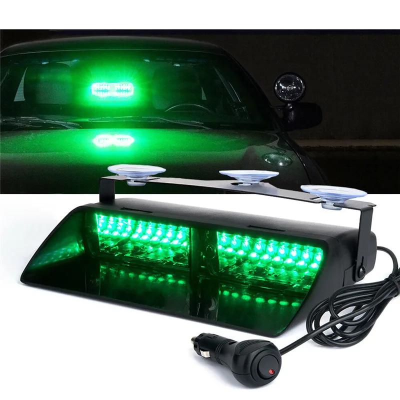 Barre lumineuse stroboscopique verte pour pare-brise, 16LED, tableau de bord, voyant de danger d'urg