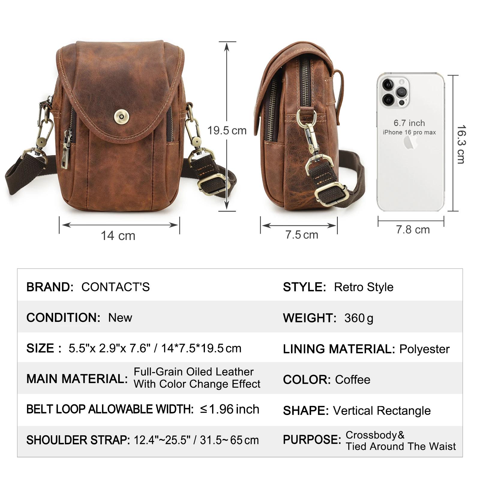 CONTACT'S sacs à bandoulière en cuir véritable pour hommes sacs de taille ceinture Fanny Packs petit