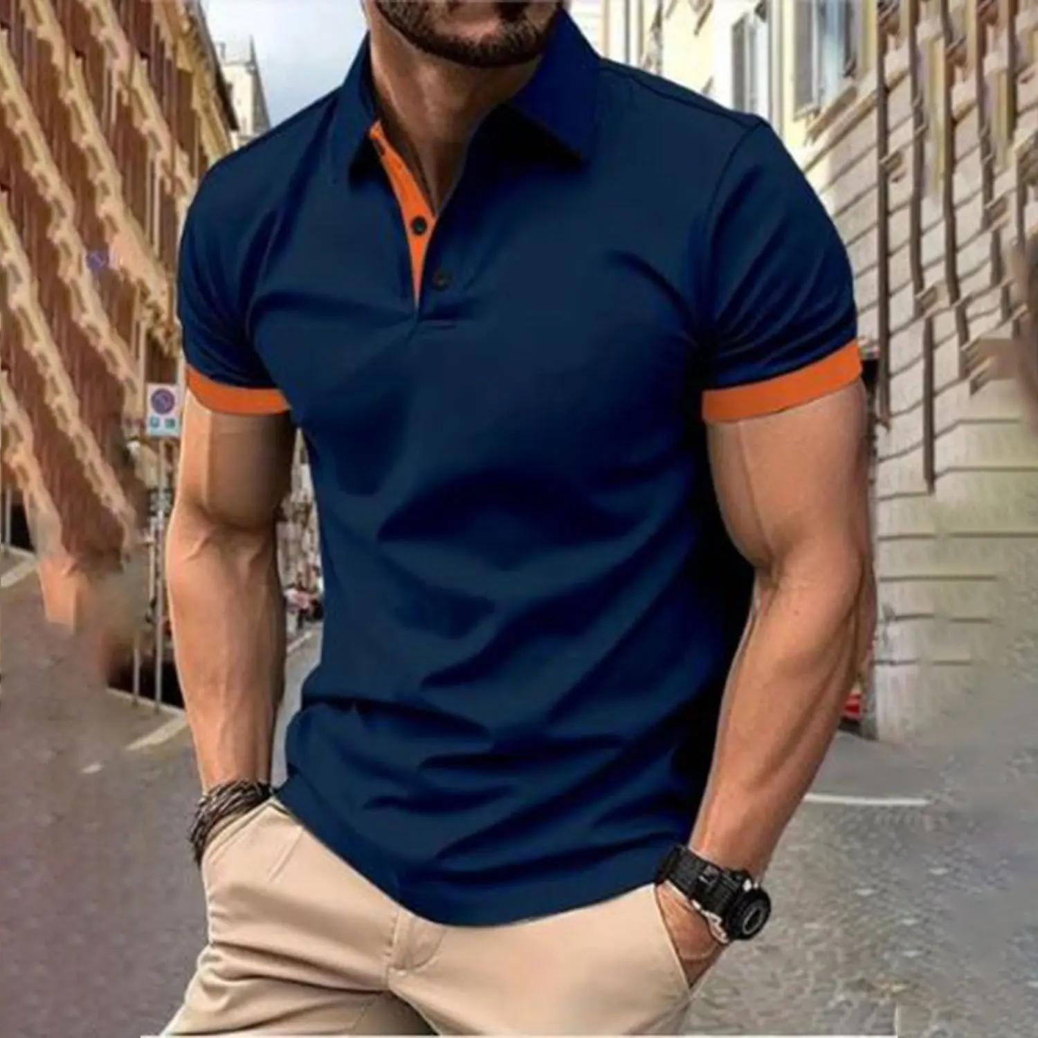 Manches courtes pour hommes, couleur assortie, mode avec revers pour hommes, manches courtes