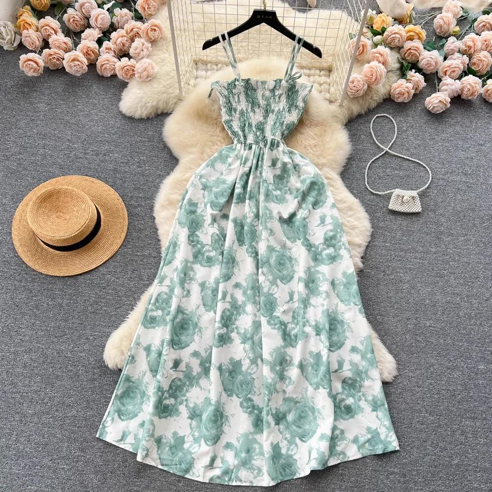 Robe longue d'été à imprimé de fleurs de roses, mode coréenne, romantique, rétro, robe de soirée, él