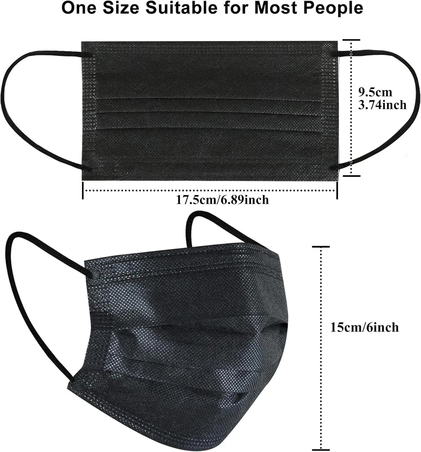 Masque de protection jetable noir, 100 pièces, 3 couches respirantes et confortables, très adapté à 