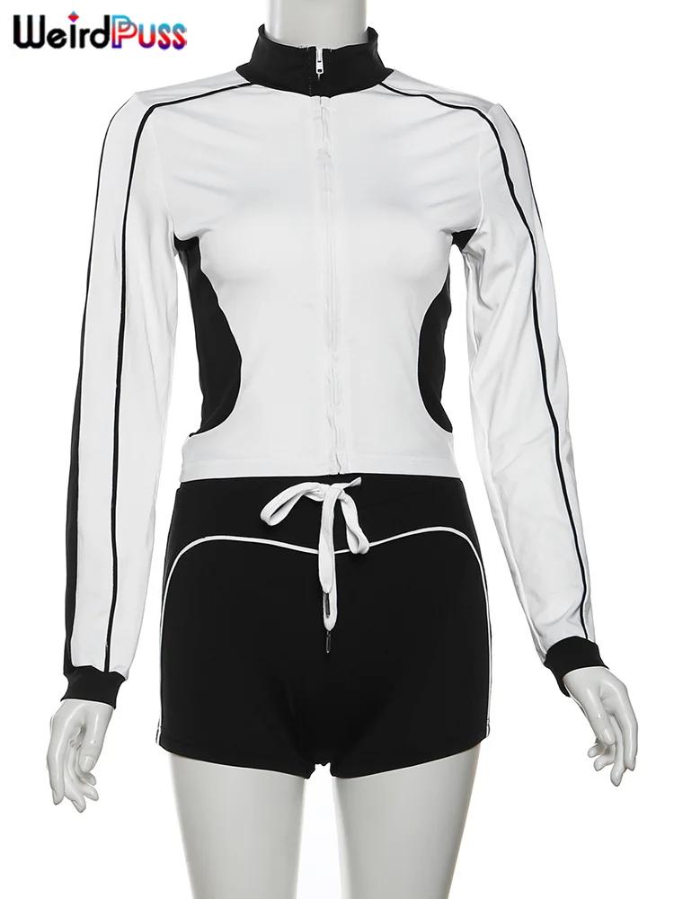 Bizarre Puss décontracté sportif 2 pièces ensemble femmes automne tendance Zip Hipster Patchwork ves