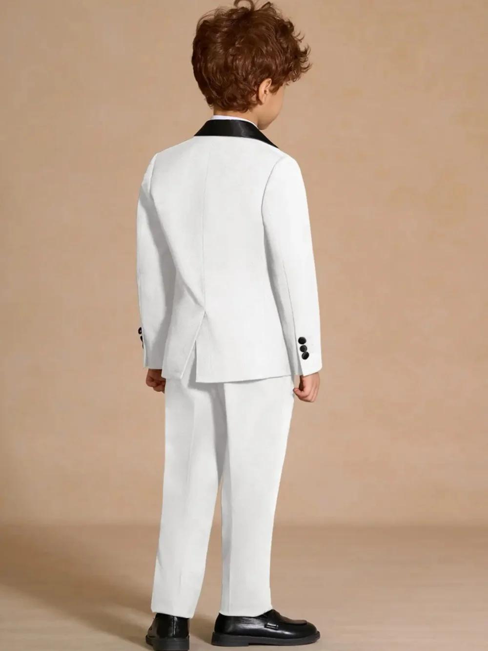 Ensemble de costume blanc élégant 2 pièces pour enfants, fête d'anniversaire, smoking à revers, vête