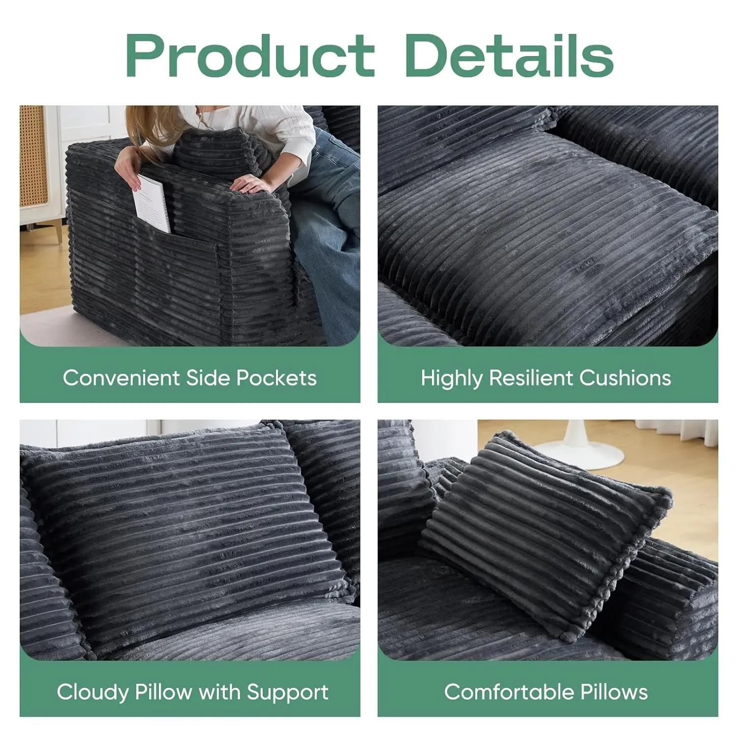Canapé modulaire sectionnel de 113 pouces, canapé nuage en L surdimensionné avec assise profonde, ca