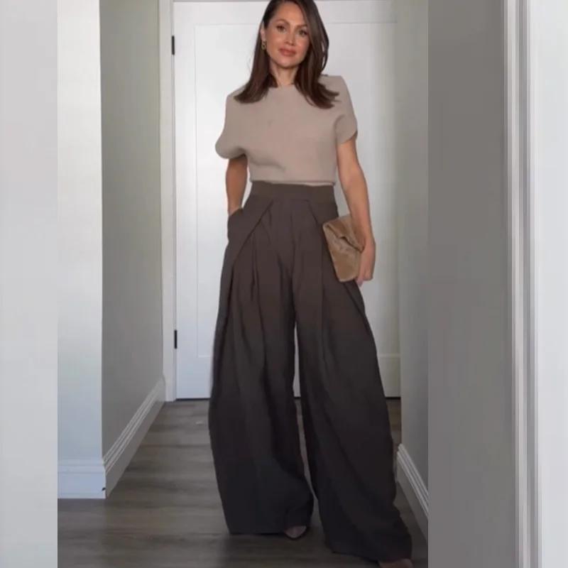 HXAO femmes pantalons Baggy pantalons larges pour femme minimaliste plissé rayure pantalons décontra