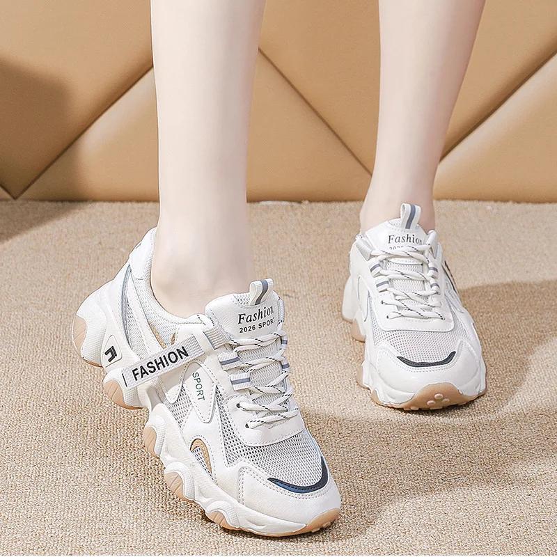 CINESSD 2026 Baskets tendance à plateforme en maille, chaussures en cuir respirantes, décontractées,