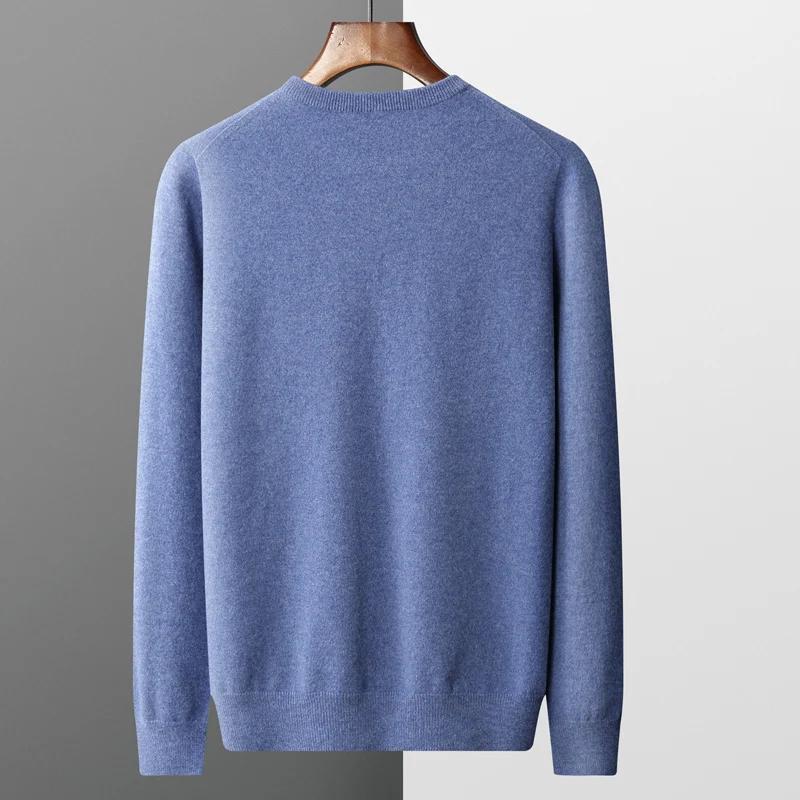 Pull en cachemire sans couture pour homme, col rond, tricoté, décontracté, 100% Pure laine, hauts à 