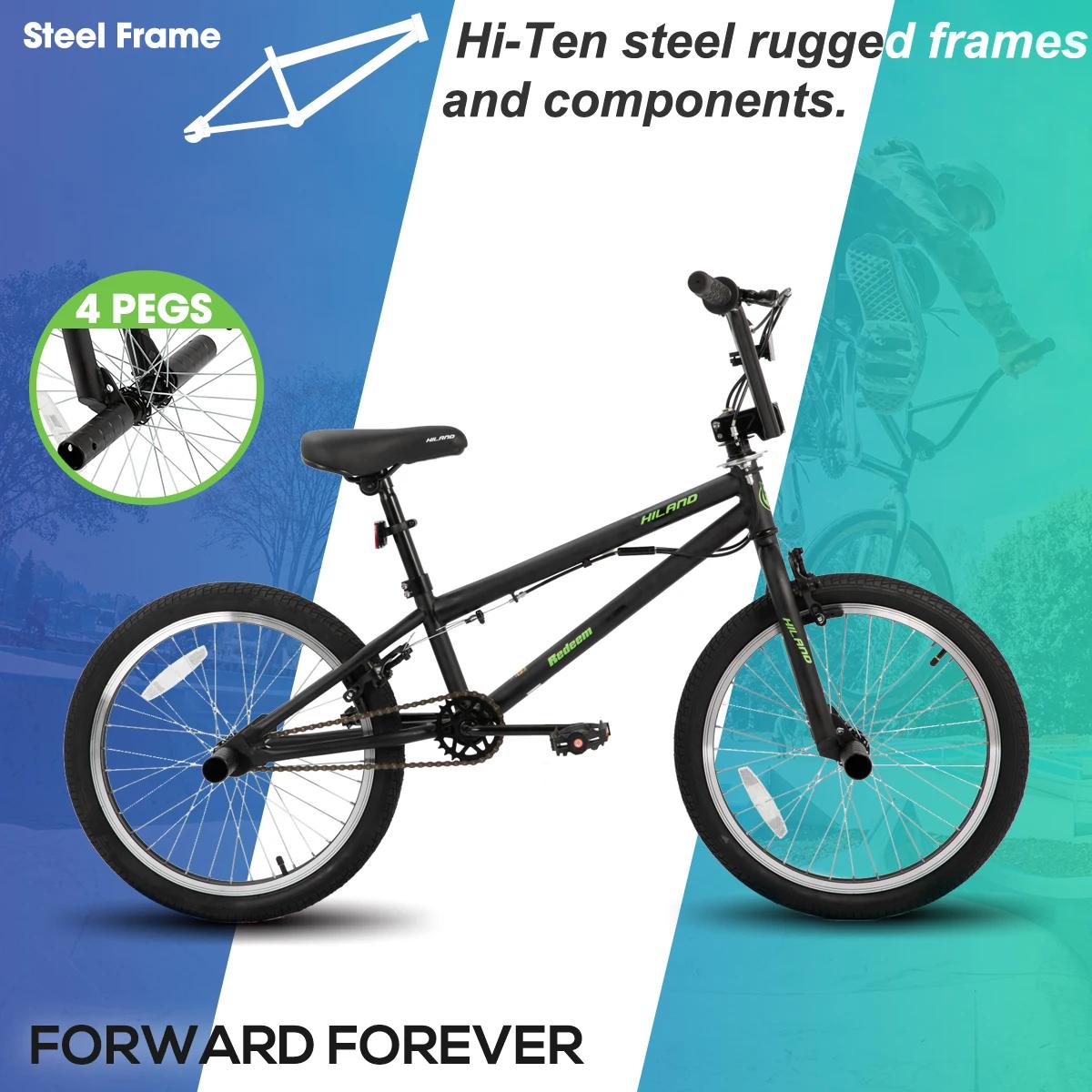 Hiland Vélo BMX pour enfants Freestyle de 20 pouces, niveau débutant vers les coureurs avancés avec 