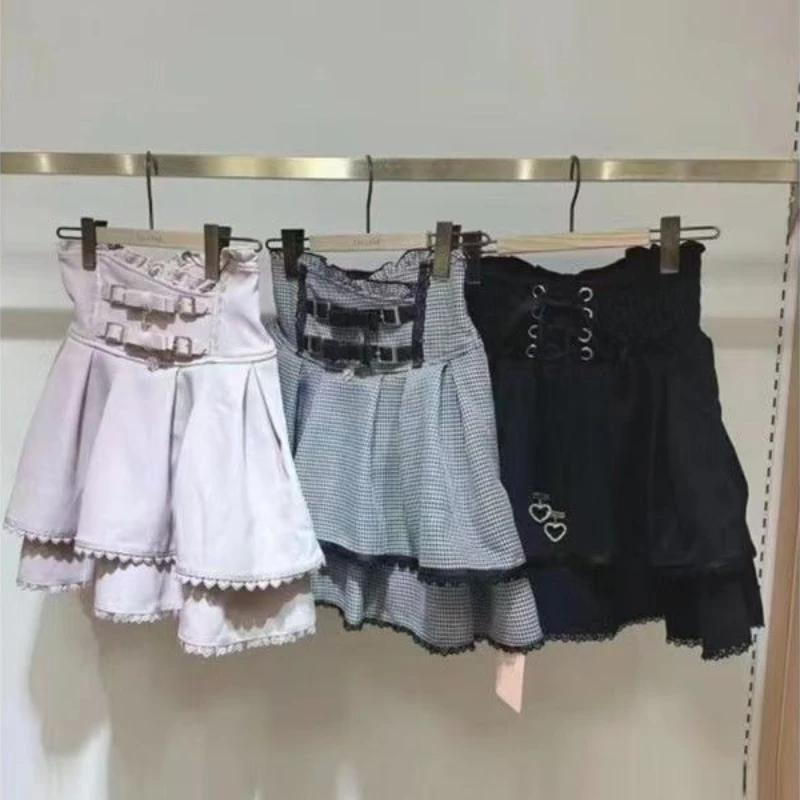 Sweet Lolita Jirai Kei – Jupe courte taille haute pour femmes, jupe courte avec boucle à Double nœud