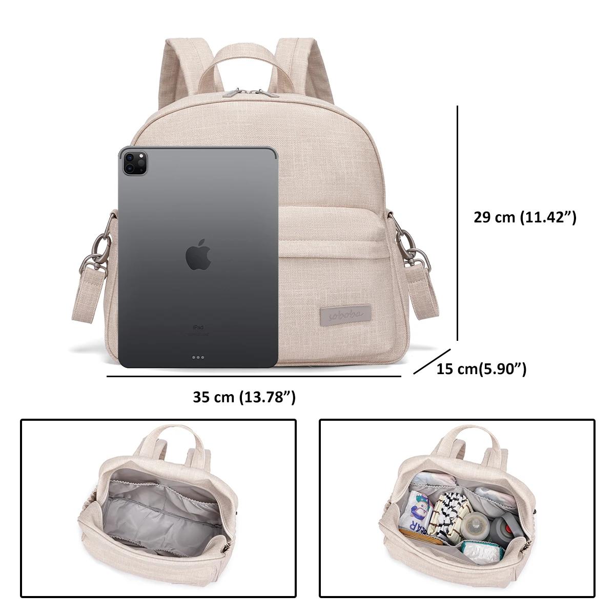 Soboba élégant sac à dos à couches pour femmes solide mode imperméable grande capacité multi-fonctio