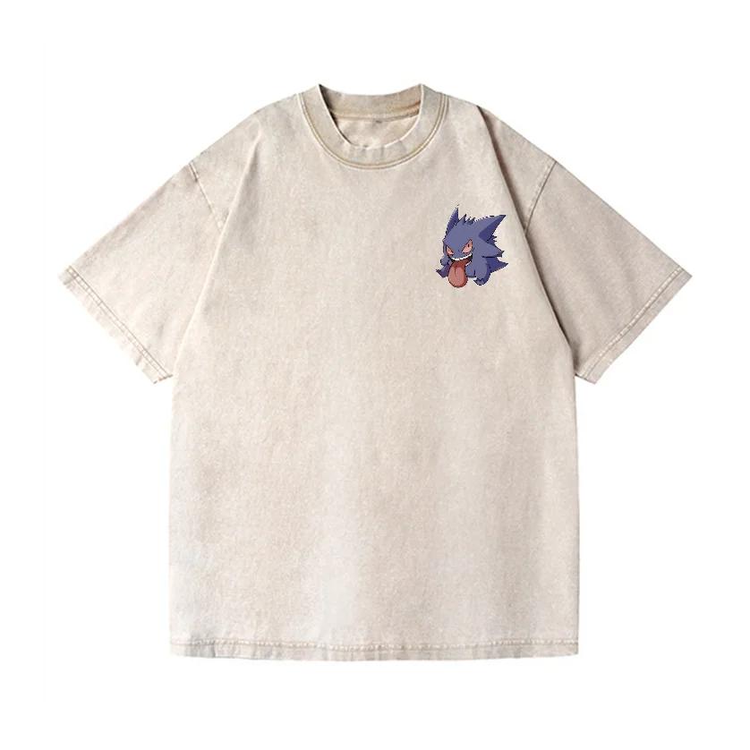 T-shirt unisexe Gengar Pokémon Anime surdimensionné pour homme, style vintage délavé, tee-shirt à ma