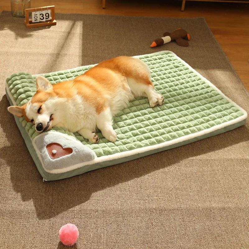Lits apaisants pour chiens de petite et grande taille, tapis de luxe avec oreiller, housse amovible,