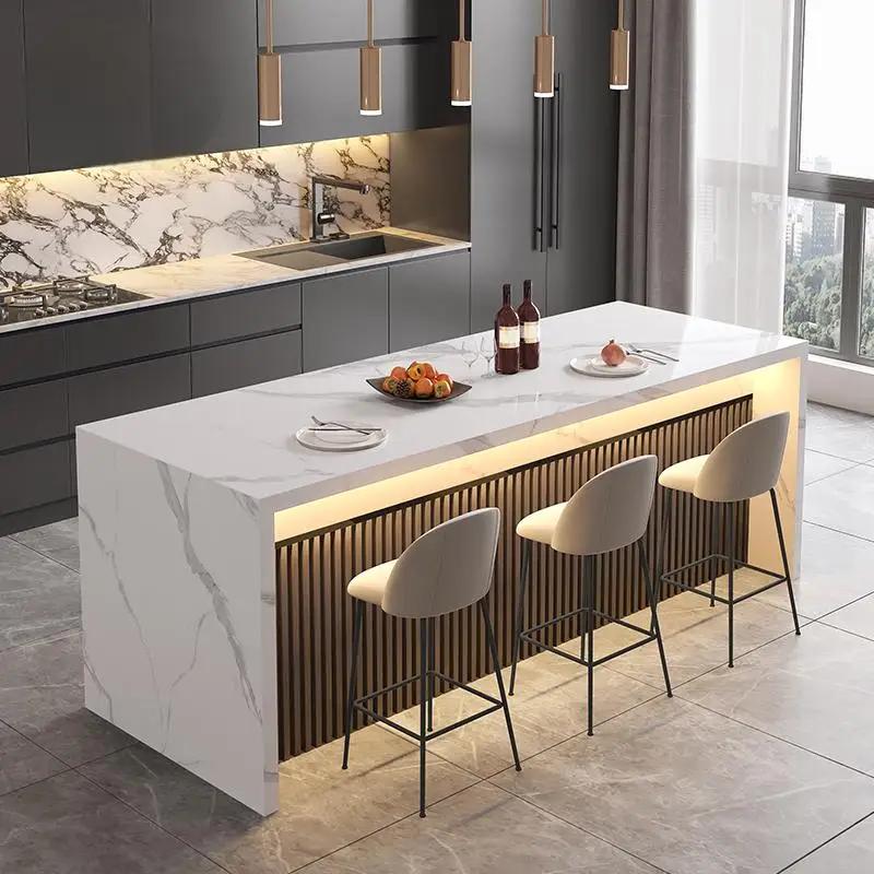 Table de salle à manger îlot en marbre naturel de luxe sur mesure toutes tailles, bar à thé intégré,