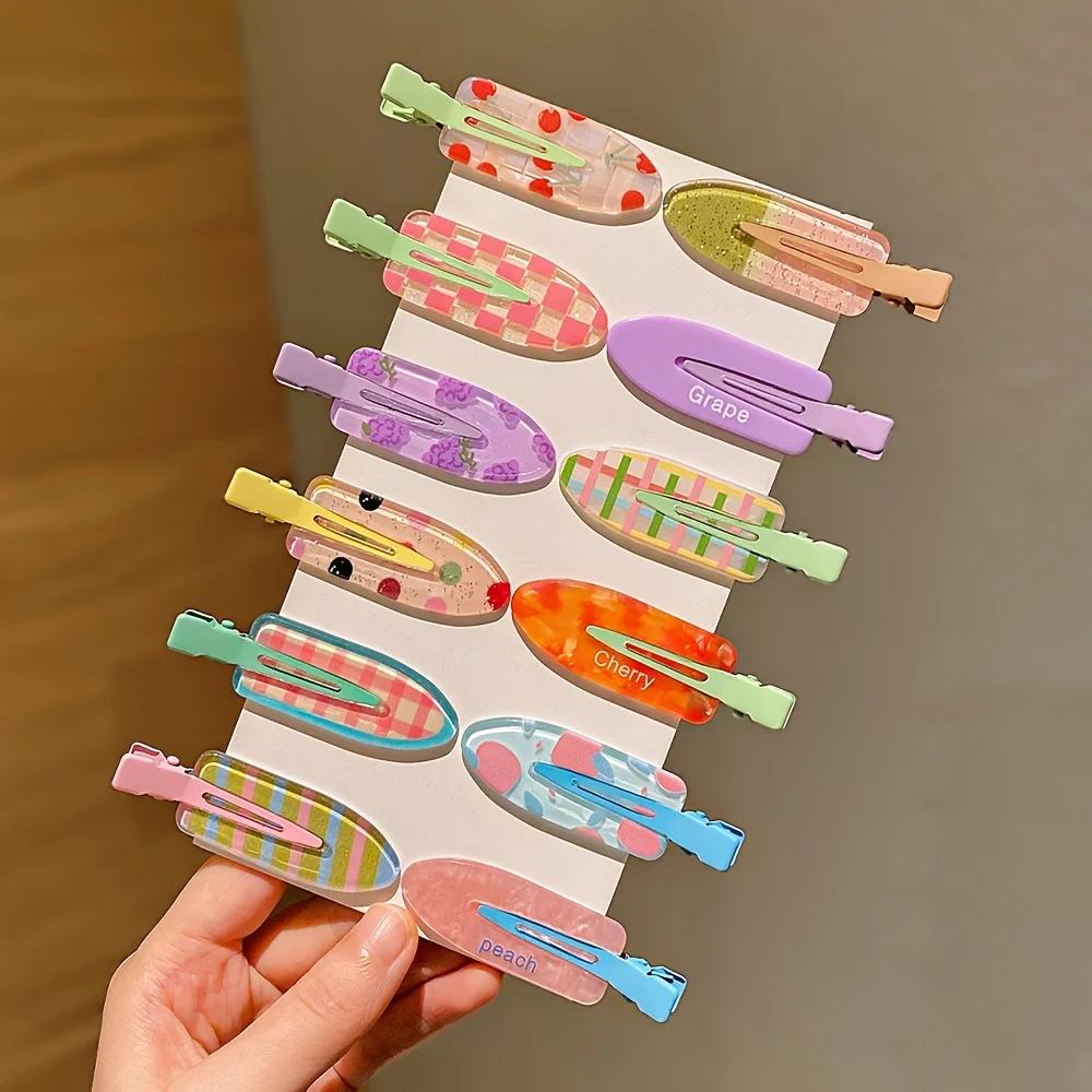 12 pièces de pinces à cheveux colorées multicolores avec frange latérale, pinces à bec de canard pou
