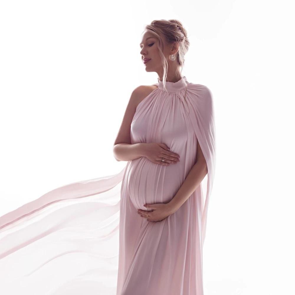 Robe de photographie de maternité à col rond avec cape, tenue de séance photo pour femme enceinte, r