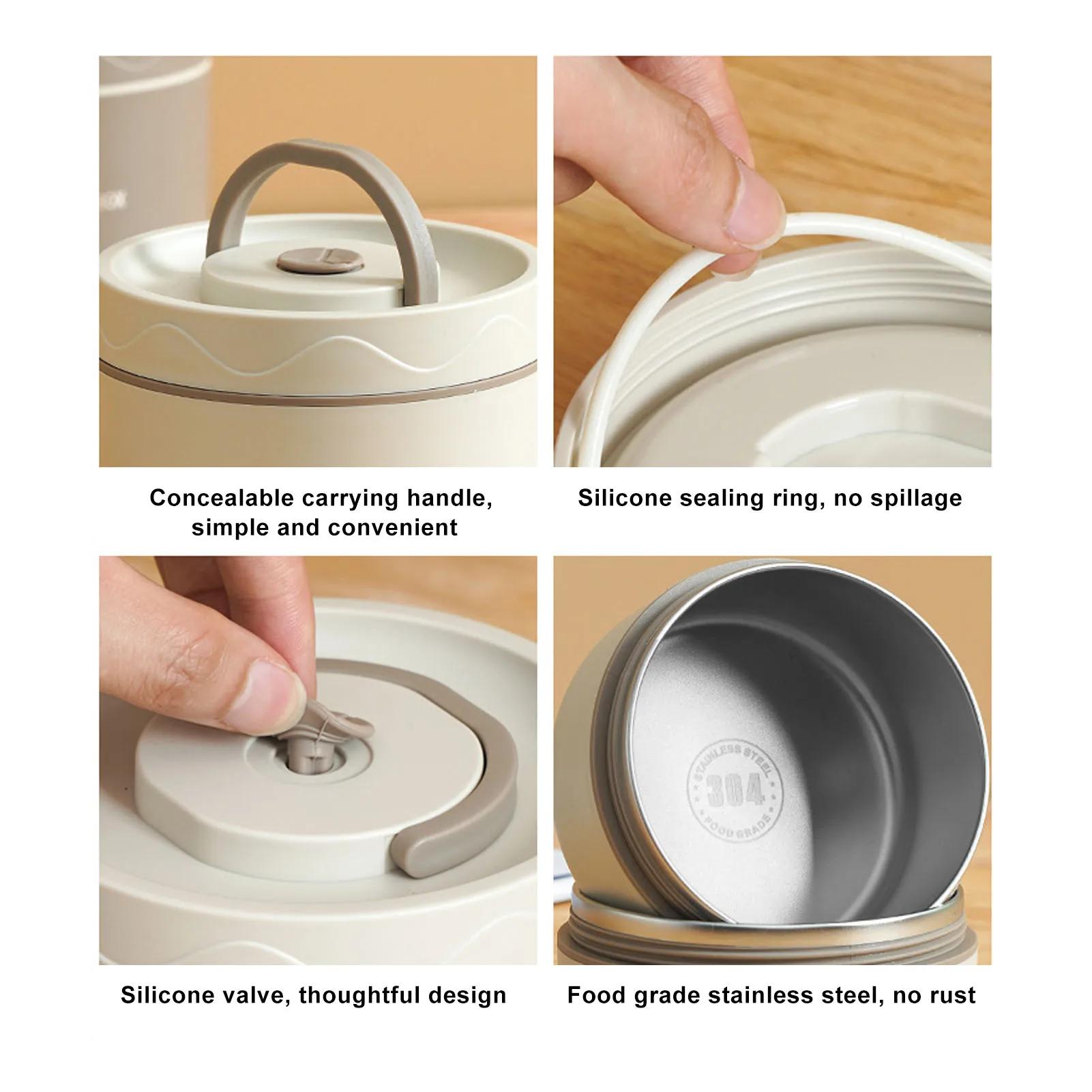 Boîte à Bento Ronde Portable Multifonction Scellée en Acier Inoxydable 304, Récipient à Déjeuner Iso
