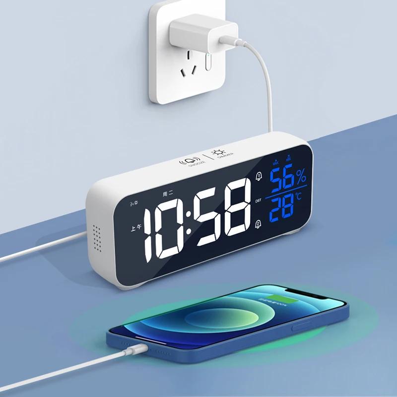 Réveil numérique de Table, horloge électronique avec température, humidité, jour de la semaine et do