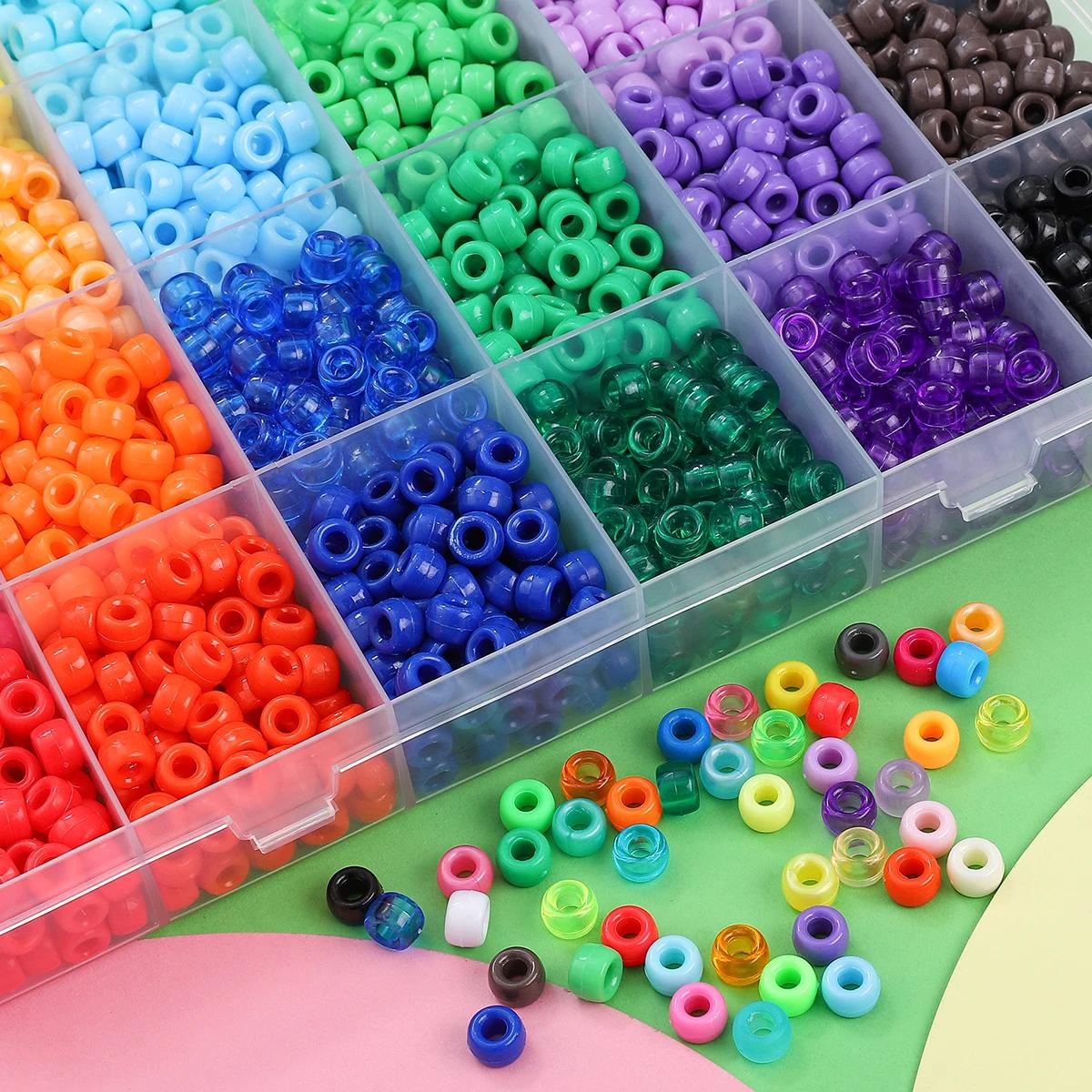Kit d'artisanat de perles multicolores, perles de poney en plastique pour bijoux exécutifs, bracelet