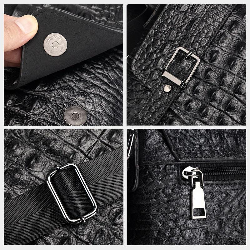 SCHLATUM-Sac à bandoulière en cuir véritable pour homme, motif crocodile, sac de poitrine Messenger,