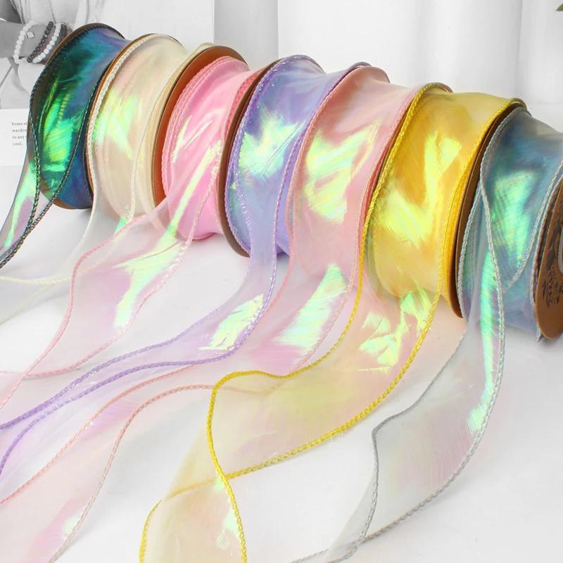 Ruban Organza queue de poisson réfléchissant, 40mm, 10Yards, bord ondulé irisé, pour emballage cadea