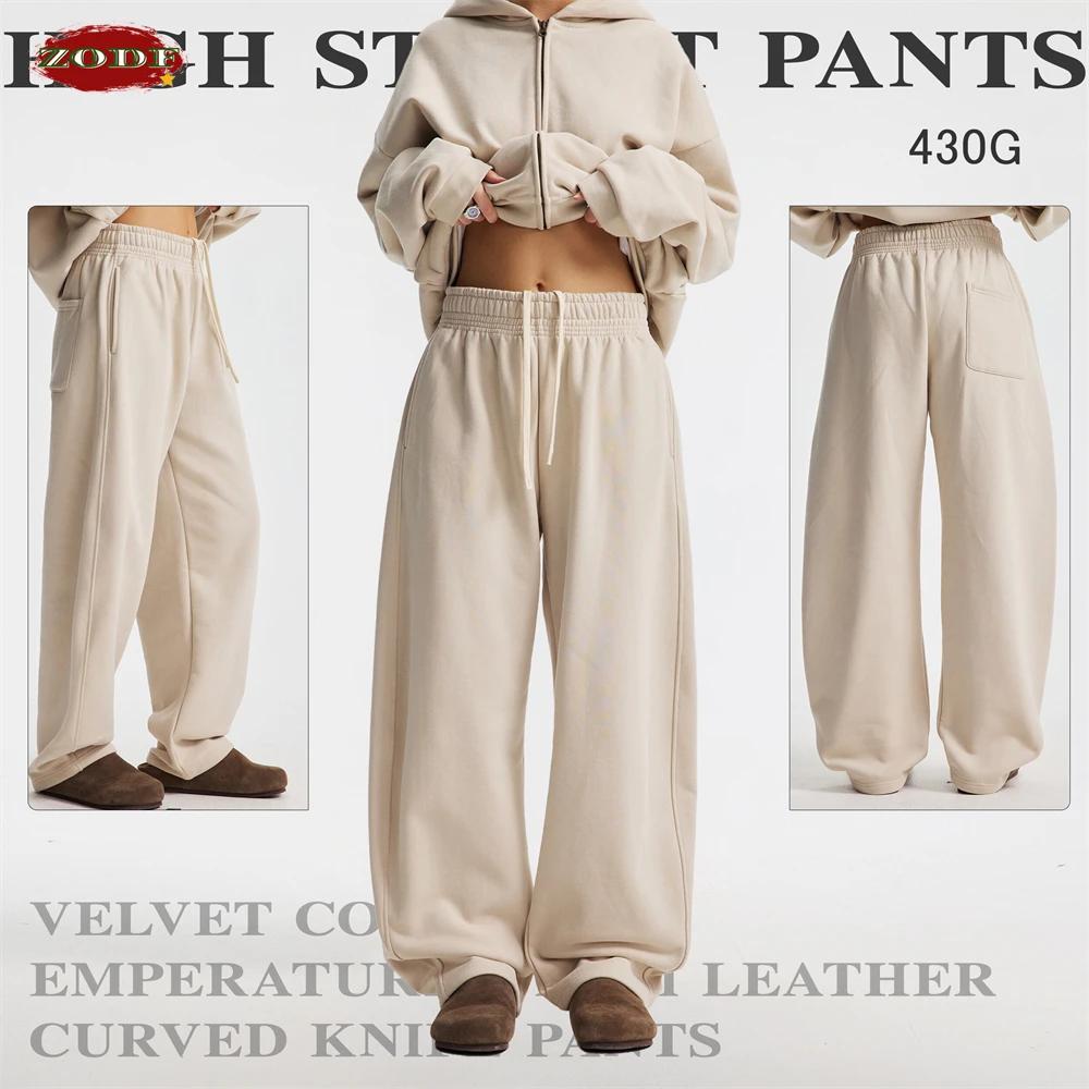 ZODF 2025 hiver 430gsm homme polaire pantalon droit unisexe décontracté surdimensionné épais garder 