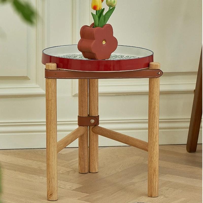 Tables basses de luxe en bois massif, table d'appoint de canapé vintage, petite escalier circulaire 