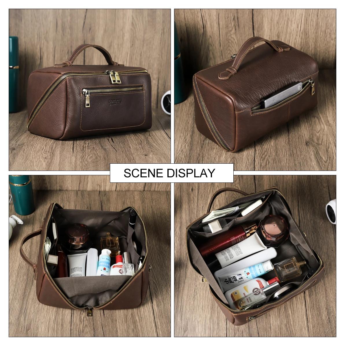 Sacs à cosmétiques personnalisés pour hommes, trousse de maquillage de luxe en cuir véritable, fourr