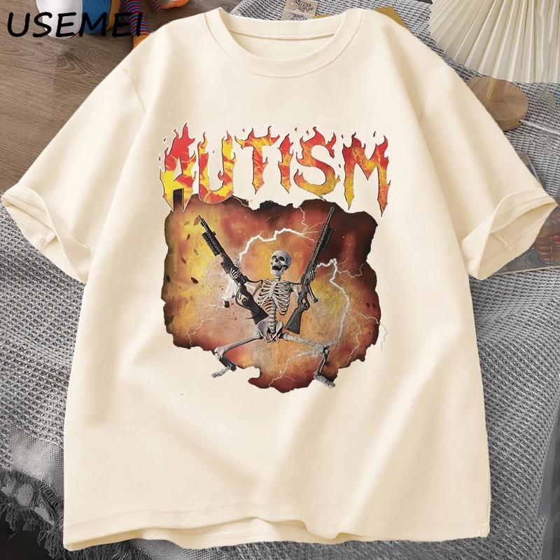 Autiste drôle squelette T-Shirt hommes femmes autisme Meme graphique t-shirts Harajuku mode coton Vi
