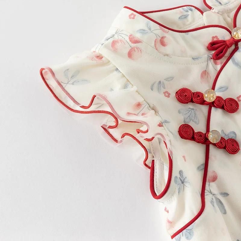 Dave Bella robes pour enfants printemps automne filles douce maille jupe Style chinois vêtements d'e