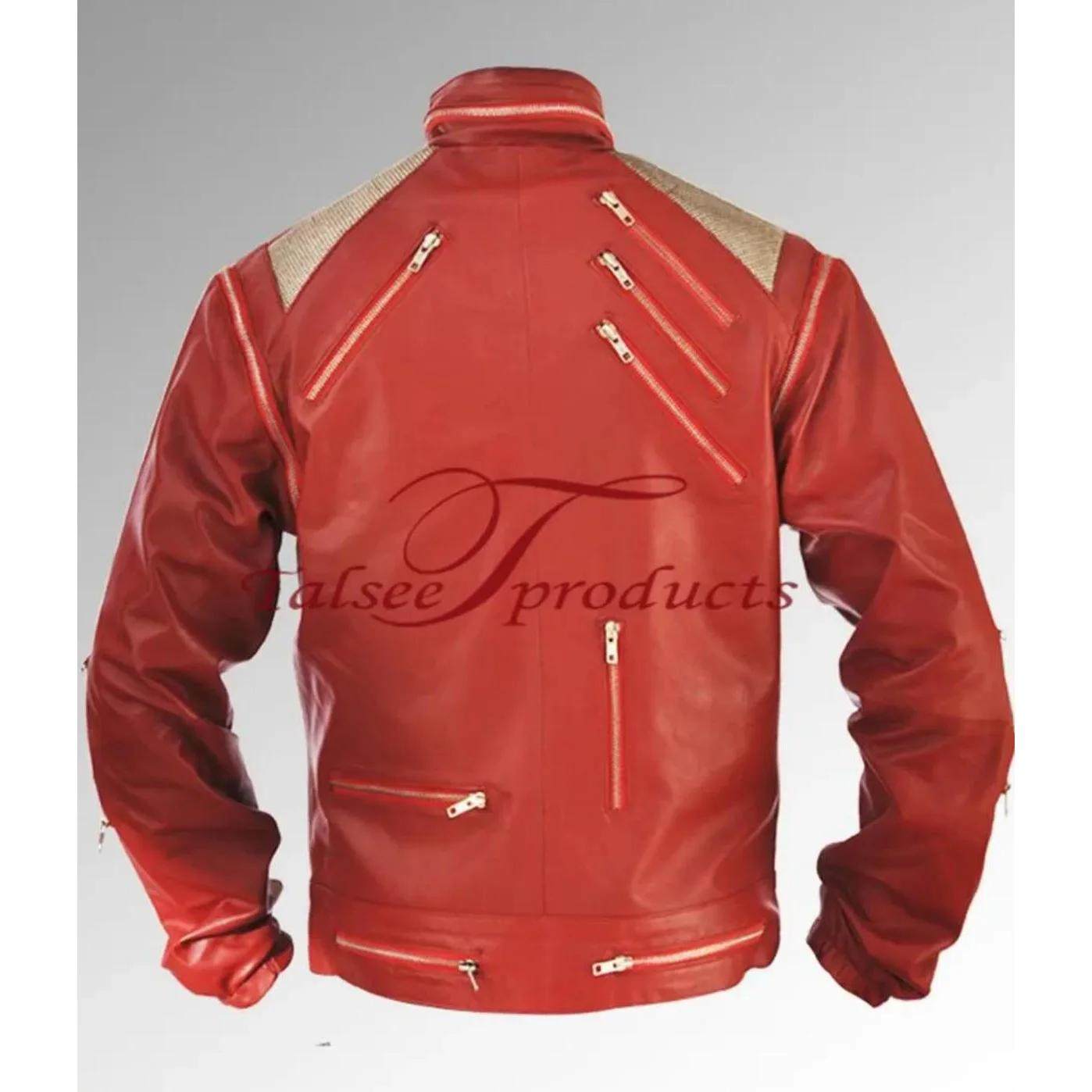 Rare classique MJ MICHAEL JACKSON CUSTOM Classic Beat It MV veste en cuir rouge à fermeture éclair