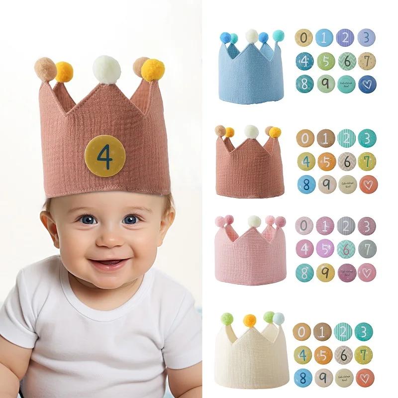 Chapeau couronne de fête d'anniversaire pour bébé de 1 à 9 ans, bandeau boule de laine, accessoires 