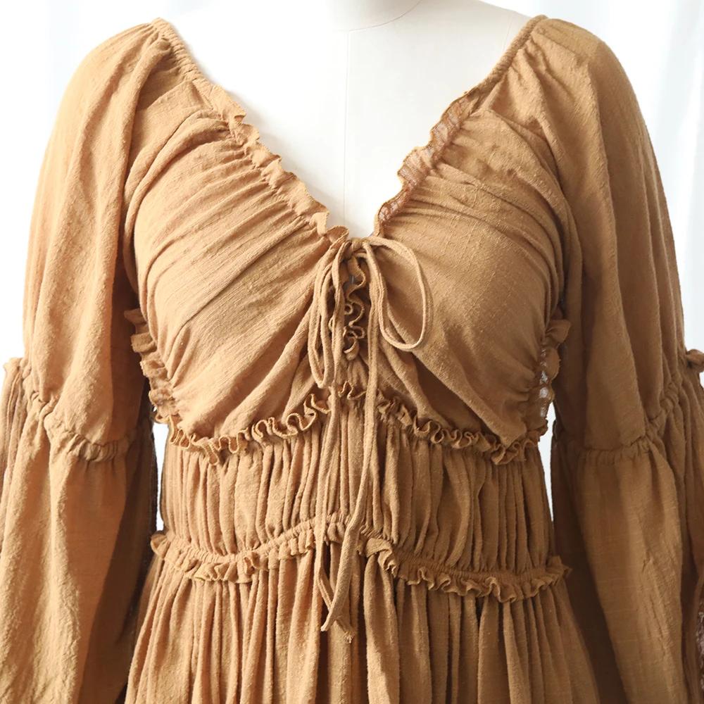 Robe de maternité fluide style Boho, manches longues, à volants, Maxi, robe de grossesse, réception-