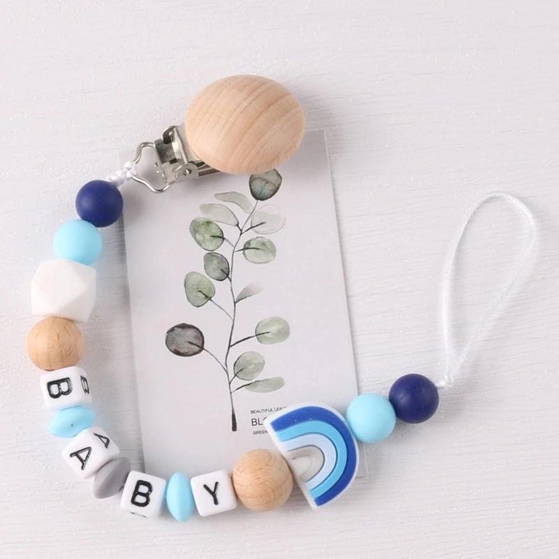Chaîne de sucette en silicone avec clip en hêtre, produits pour bébés