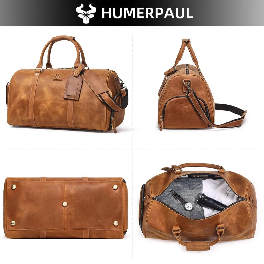 Sac de sport en cuir Crazy Horse pour hommes, sac de voyage de grande capacité pour ordinateur porta