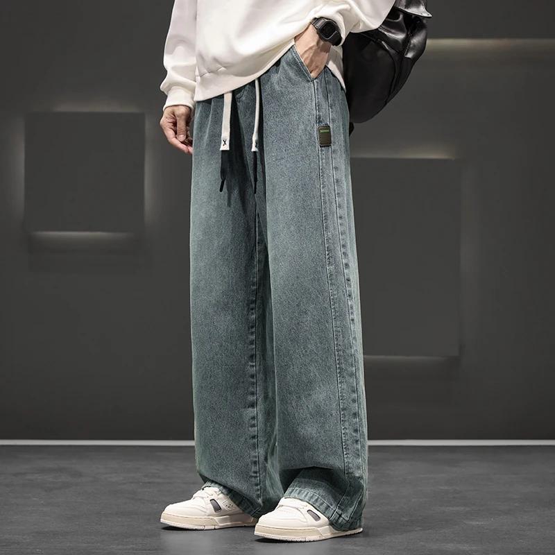 Jean de lavage à jambes larges pour homme, pantalon neutre, couleur unie, ample, décontracté, droit,