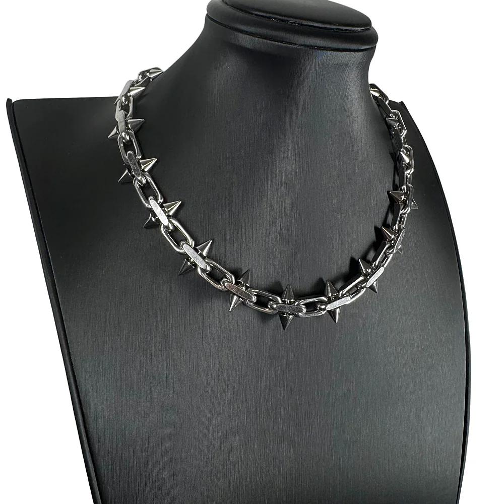 Colliers à pointes en acier titane, style hip-hop gothique punk, collier à chaîne barbelée, pour hom