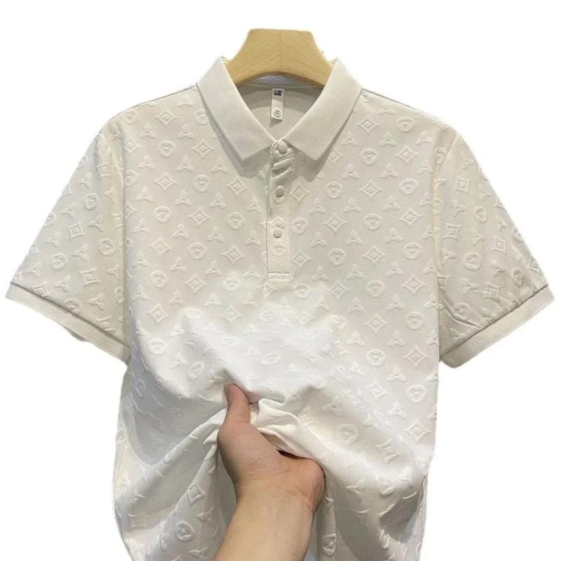 Été nouveaux hommes Lop-up creux à manches courtes Polo T-Shirt glace soie respirant affaires mode T