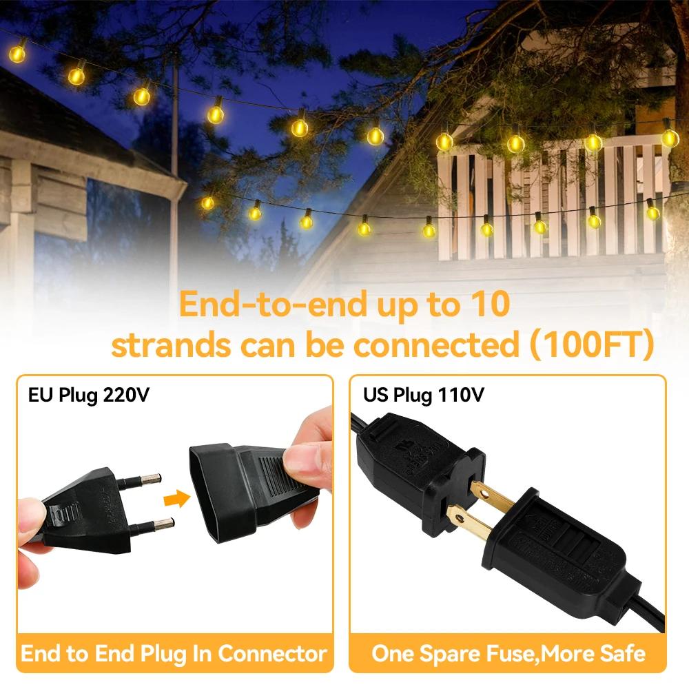 Guirlande lumineuse féerique LED 30M, pour fête d'anniversaire en plein air, G40, Patio, jardin, cha