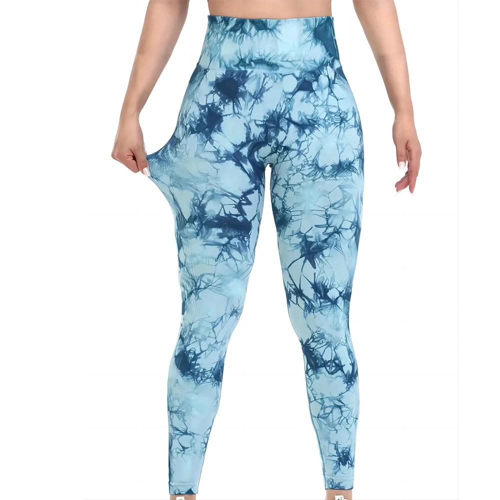 Pantalon de Yoga extensible pour femmes, teinture par nouage, sans couture, fesses pêche, taille hau