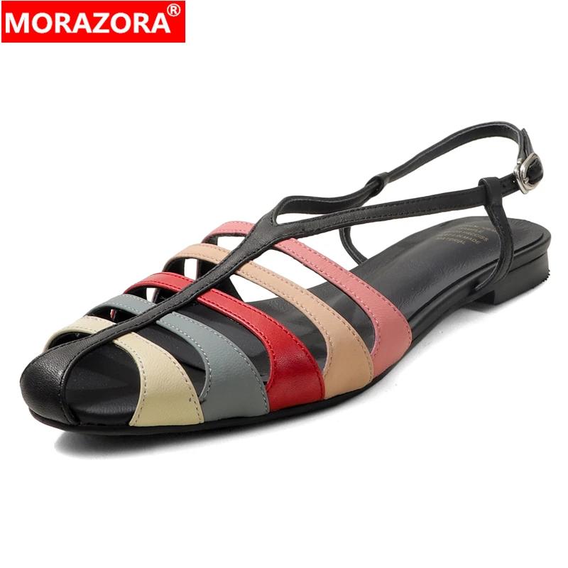 MORAZORA – sandales en cuir véritable pour femmes, grande taille 34-41, sandales plates de couleurs 