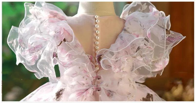 Robe de soirée princesse pour enfants, à la mode, imprimé, à volants, Design, mariage, anniversaire,