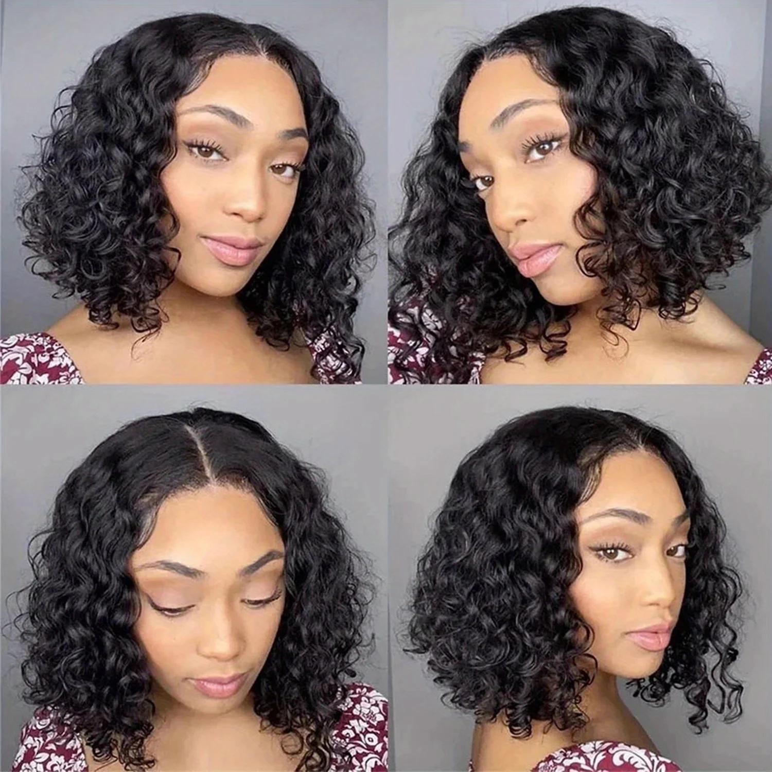 Perruque de cheveux humains bouclés 13x4 style birman Deep Wave, sans colle, effet mouillé et ondulé