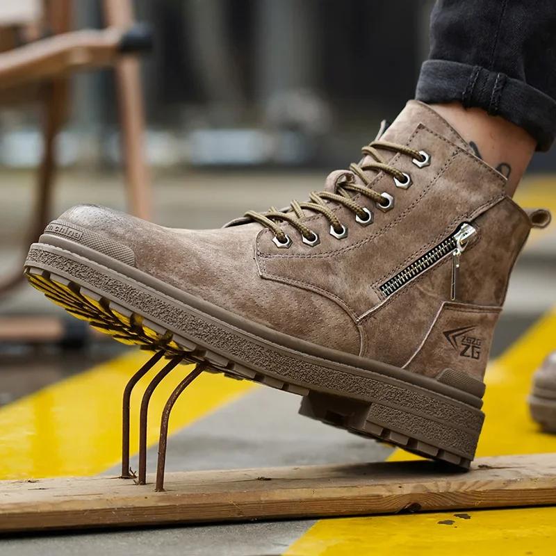 Chaussures de soudage Anti-brûlure en peau de porc pour hommes, baskets avec embout en acier indestr
