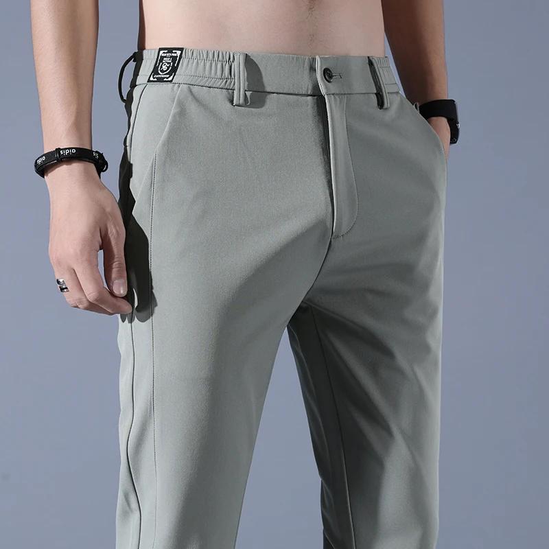 Pantalon Ultra-fin pour hommes, extensible, Slim, droit, décontracté, haute qualité, mode, respirant