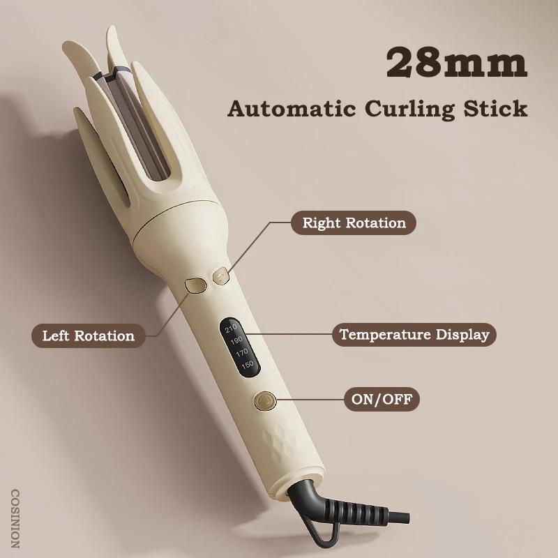 Bigoudi automatique 28mm Ions négatifs électrique céramique friser bâton de cheveux rotatif Curl vag