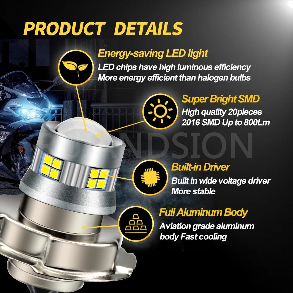 RUIANDSION P26S LED lumières pour phare de moto Scooter électrique ATV 12V 24V DC ampoules 800LM xén