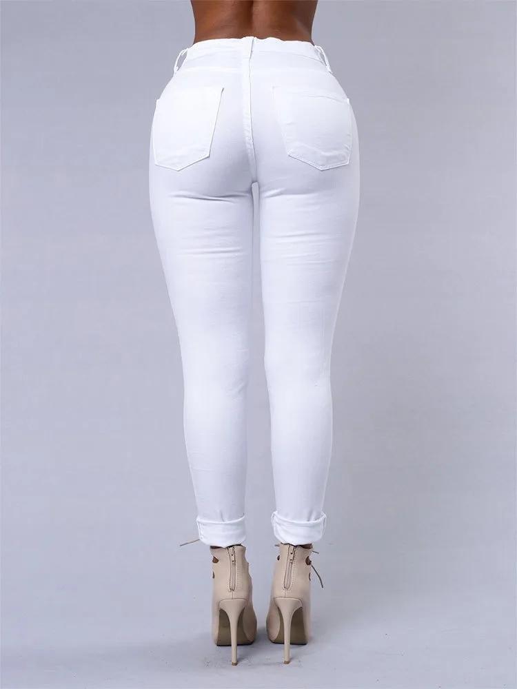 Jean polyvalent de couleur unie pour femmes, pantalon crayon ajouré européen et américain, coupe cin