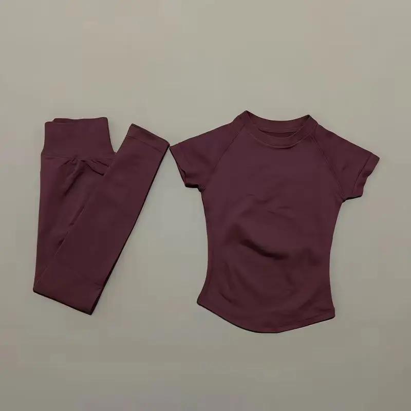 Ensemble de 2 pièces HISTELLO pour femmes : tenue de sport, gym, yoga sans couture à manches courtes
