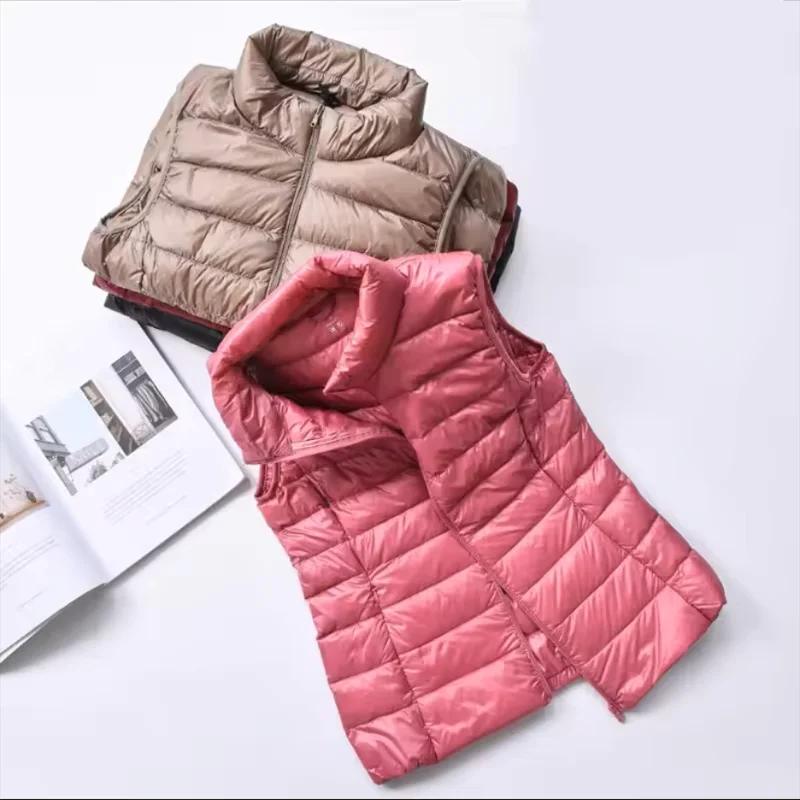 Gilet en duvet d'automne et d'hiver pour femme, veste courte ultra-légère en duvet de canard, gilet 